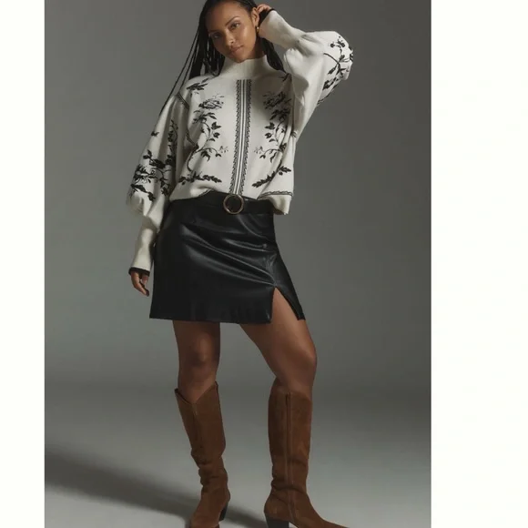 NWT Anthropologie Balloon-Sleeve Embroidered 3D Flowers Turtleneck Sweater - Picture 10 of 17